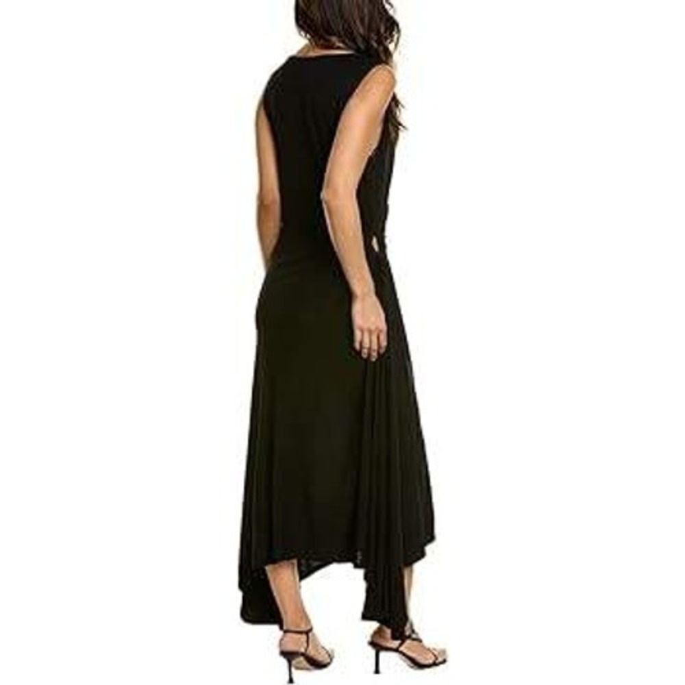 Ted Baker Giulia Black Ruched Asymmetrical Hem Midi Dress Size 2 Small - Picture 3 of 9
